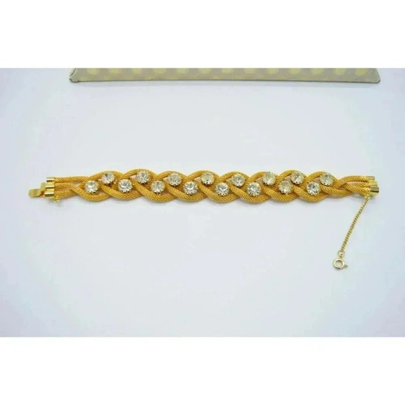 Jewels By Le Dor Clear Rhinestone Gold Tone Metal Mesh 1950s Demi Parure Jewelry - Picture 4 of 12